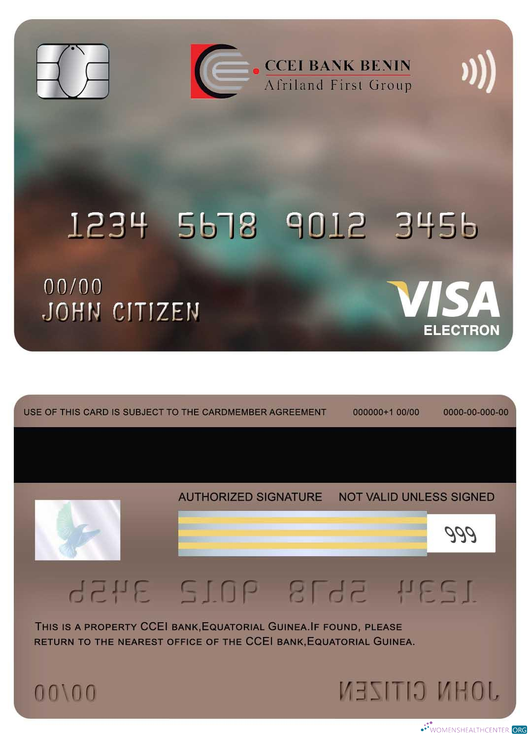 Download Equatorial Guinea CCEI bank visa electron card Photoshop template